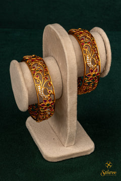 Antique finish , Floral with Peacock pattern