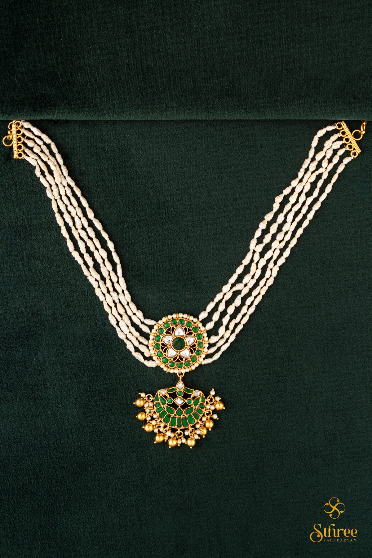 925 Silver Fresh Water Pearls Choker - Emerald green