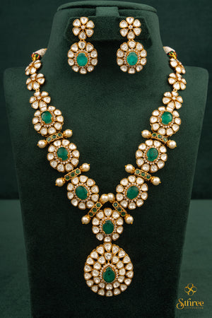 Designer Necklace - Moissanite and Green Neckpiece Set