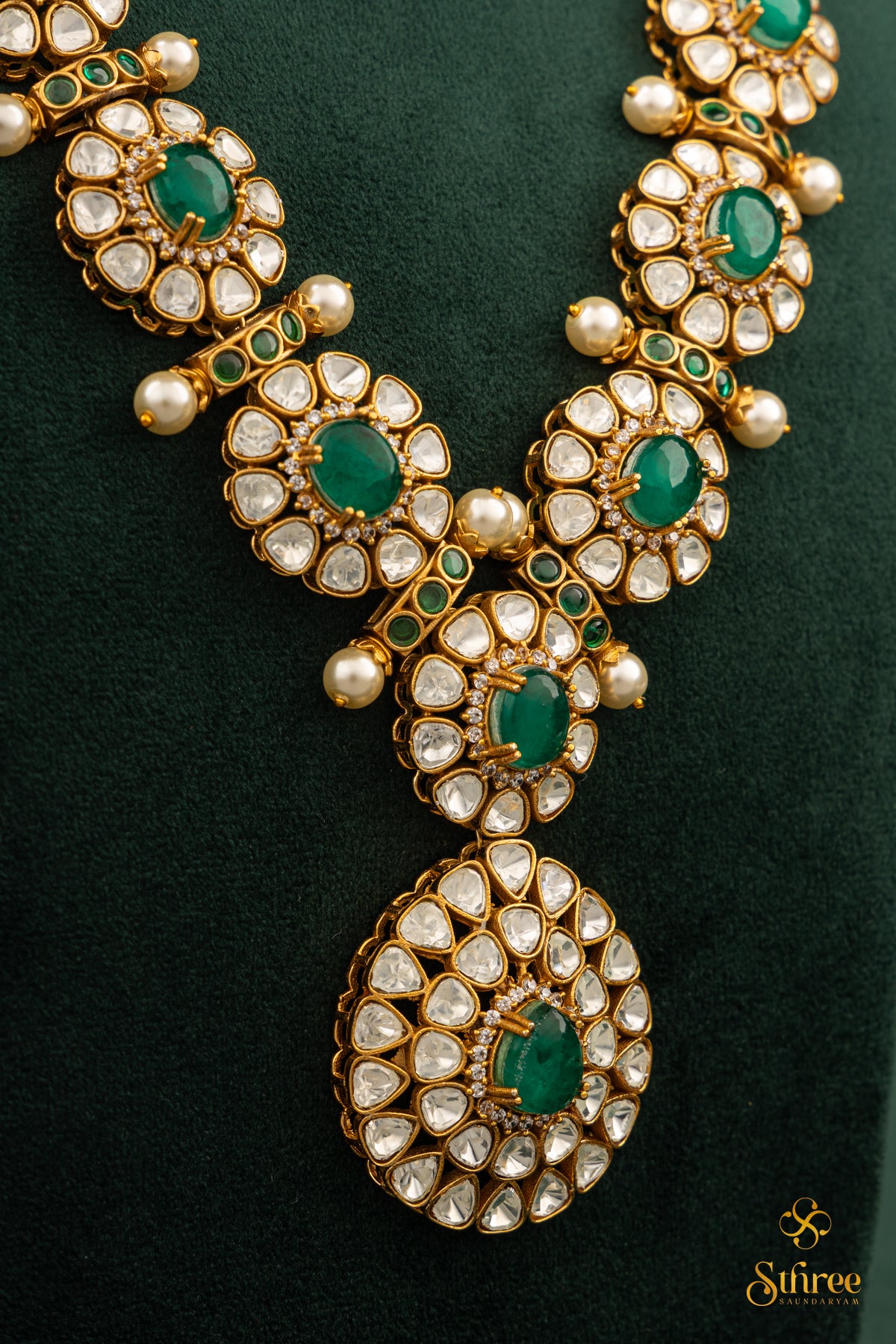 Designer Necklace - Moissanite and Green Neckpiece Set