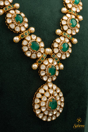 Designer Necklace - Moissanite and Green Neckpiece Set