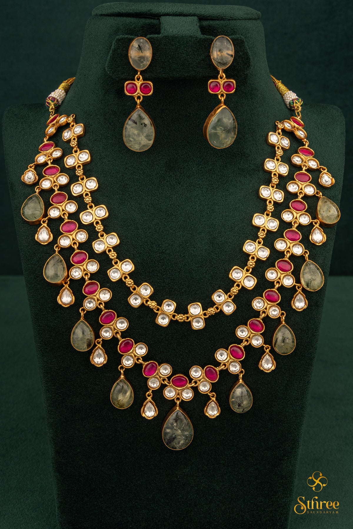 Layered Cabochon with Kemp Necklace - Light green