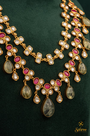 Layered Cabochon with Kemp Necklace - Light green