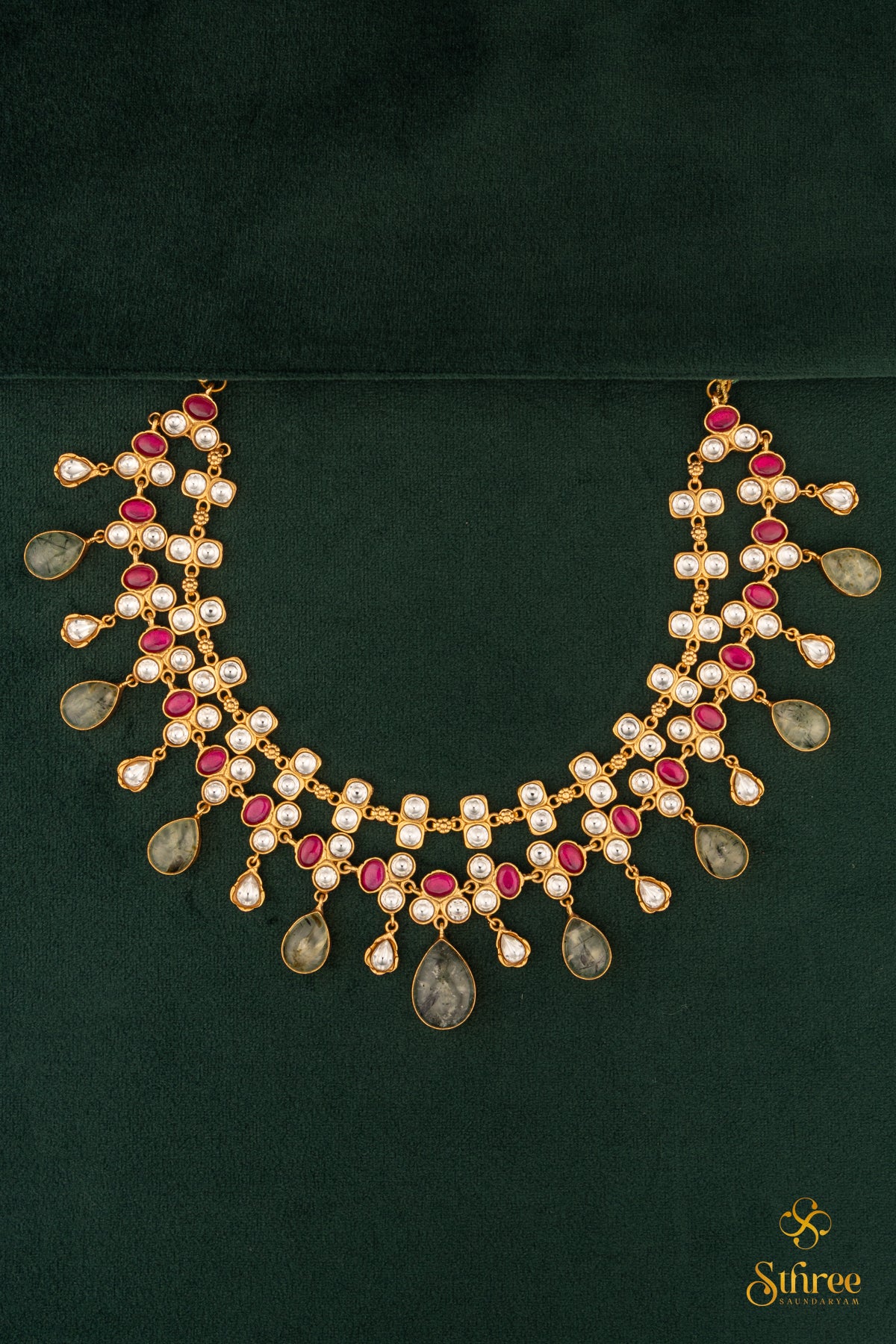 Layered Cabochon with Kemp Necklace - Light green