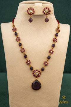 Cabachons with Floral pattern - Amethyst Colour