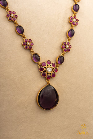 Cabachons with Floral pattern - Amethyst Colour