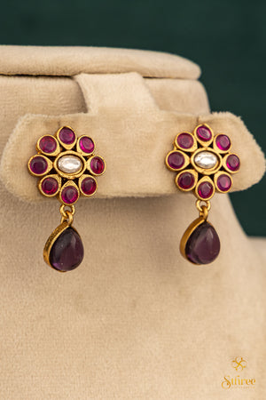 Cabachons with Floral pattern - Amethyst Colour