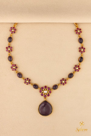 Cabachons with Floral pattern - Amethyst Colour