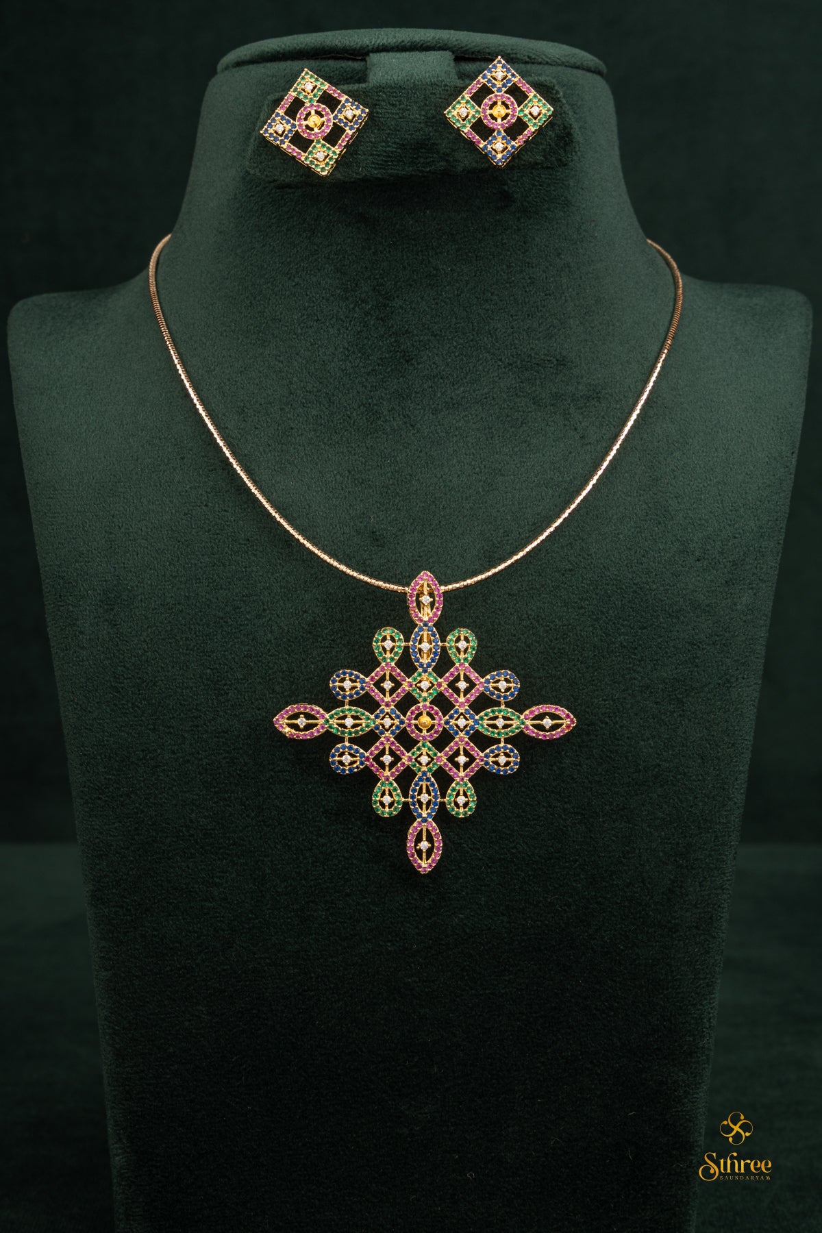Multi - colour kolam pendant with chain
