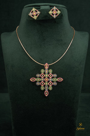 Multi - colour kolam pendant with chain