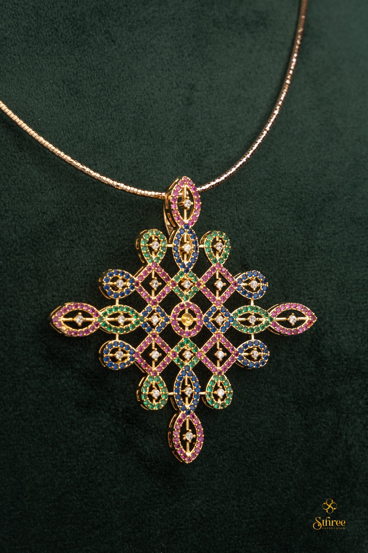 Multi - colour kolam pendant with chain