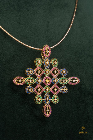 Multi - colour kolam pendant with chain