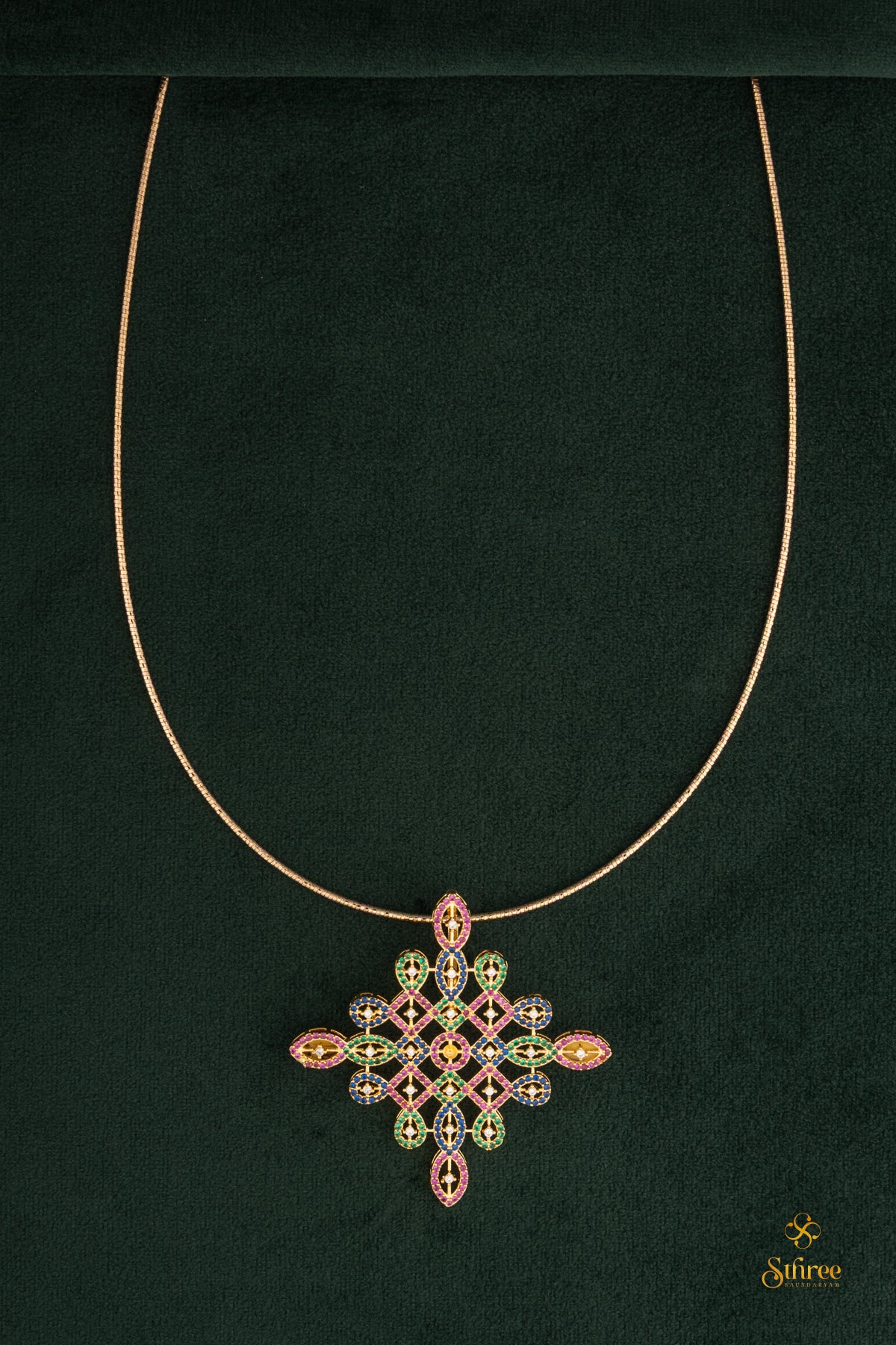 Multi - colour kolam pendant with chain