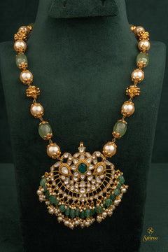 Muthu and light green with Mayil pendant neckpiece