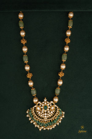 Muthu and light green with Mayil pendant neckpiece