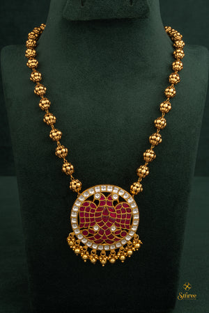 Gandaberunda Pendant with gold balls - Ruby red