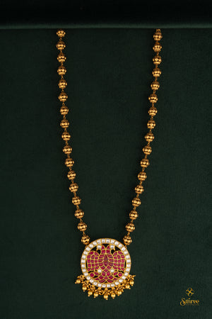 Gandaberunda Pendant with gold balls - Ruby red