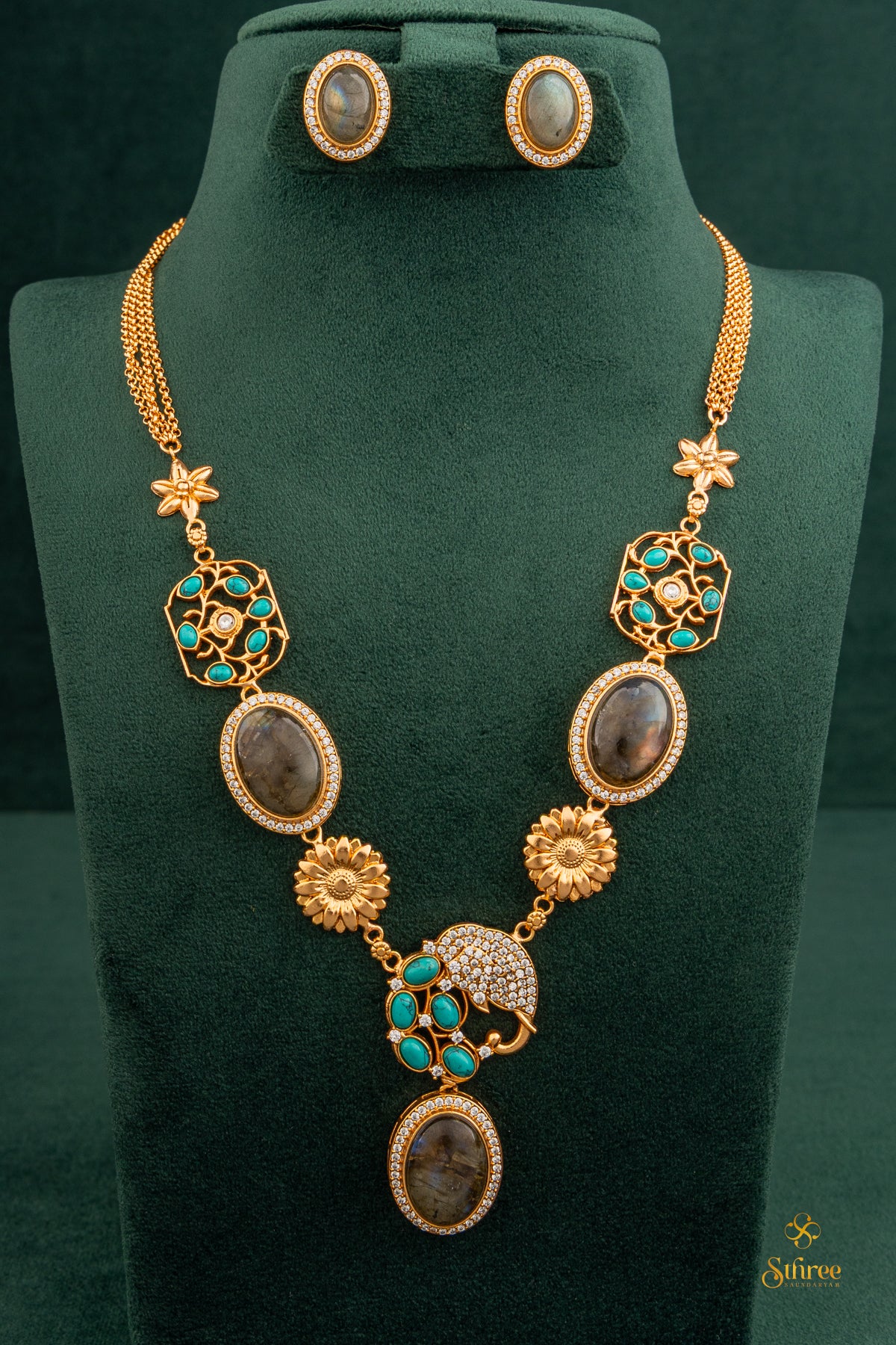 Grey Cabachons with Turquoise blue
