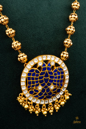 Gandaberunda Pendant with gold balls - Sapphire blue