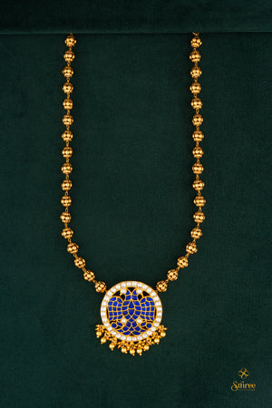 Gandaberunda Pendant with gold balls - Sapphire blue
