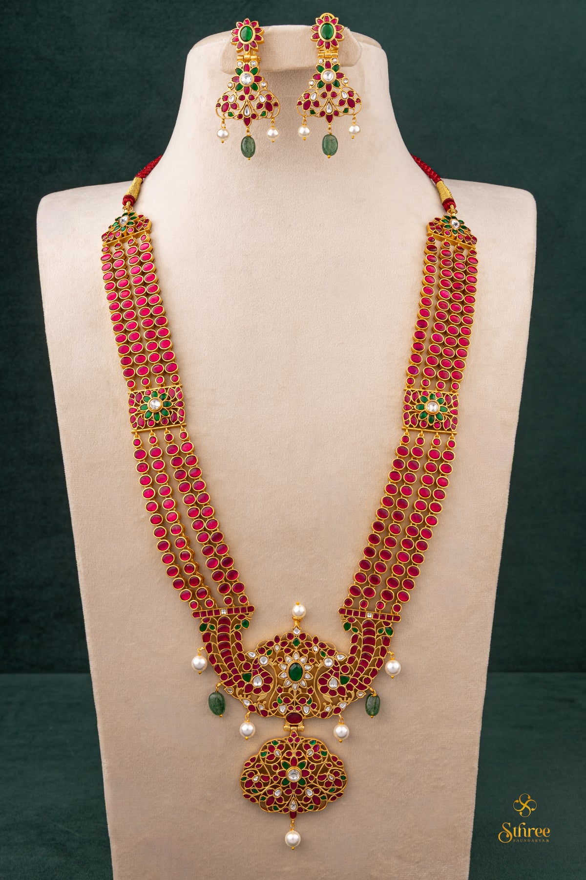 Ruby Red - Makarakanthi Pendant in Four Lines