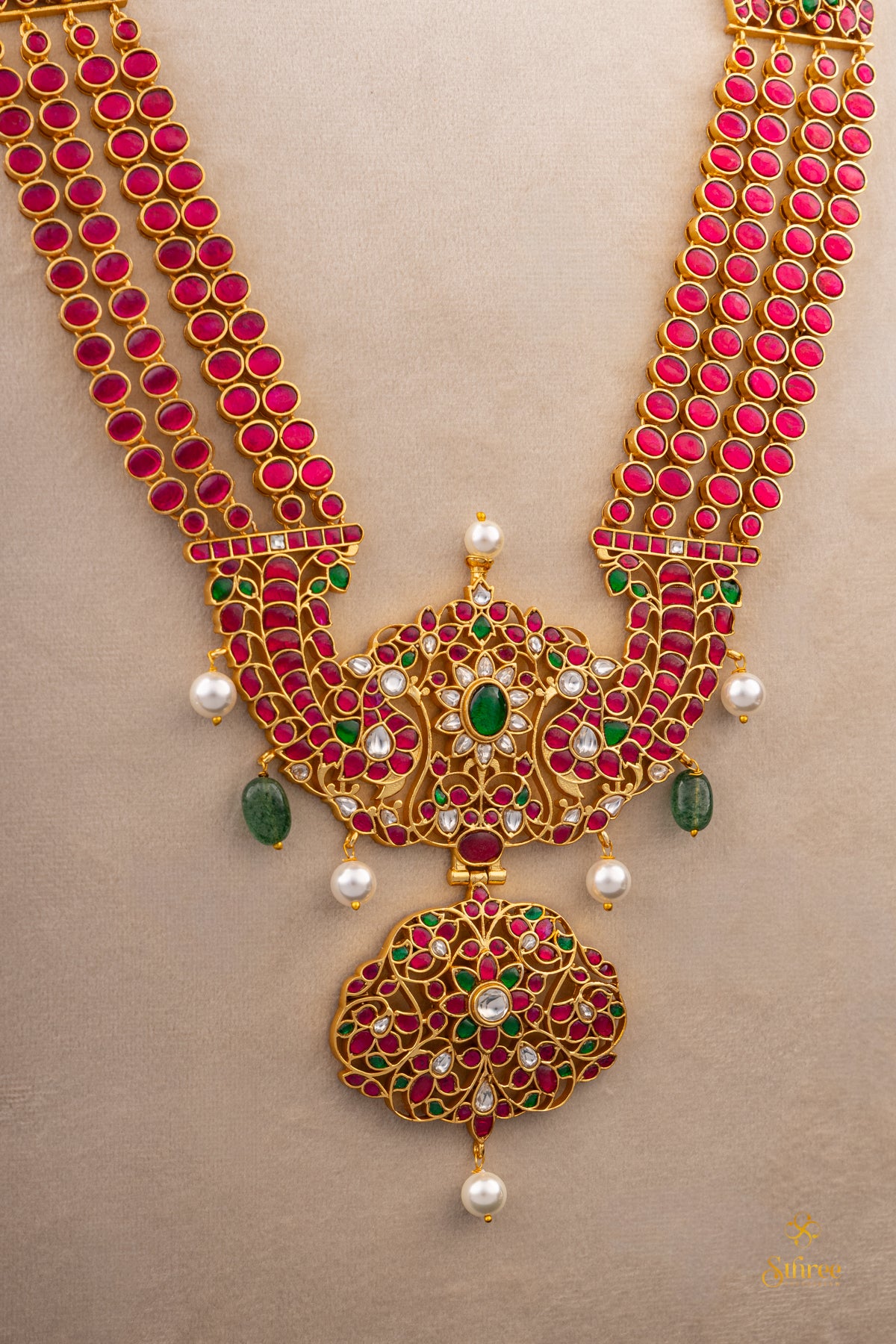 Ruby Red - Makarakanthi Pendant in Four Lines