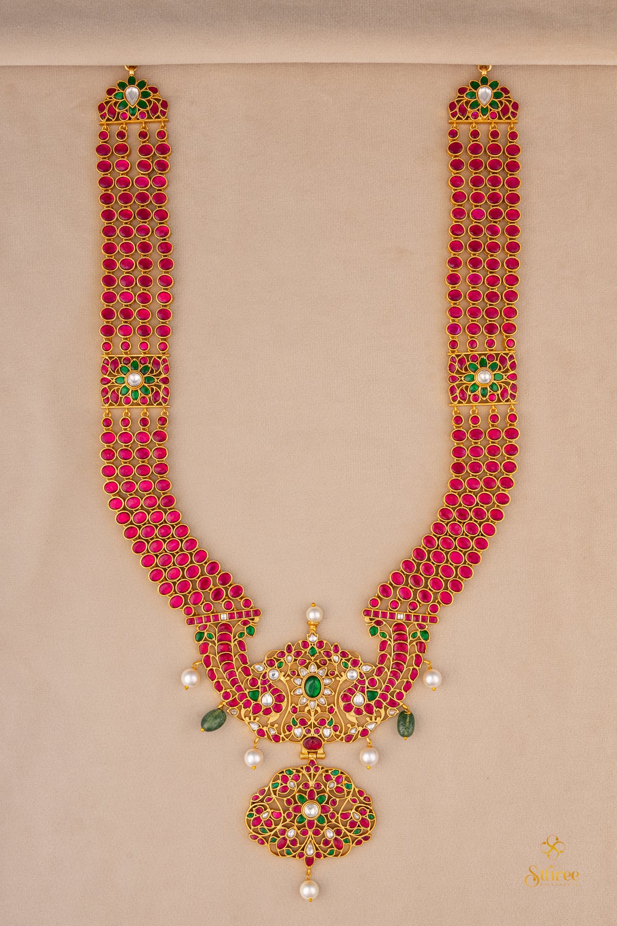 Ruby Red - Makarakanthi Pendant in Four Lines