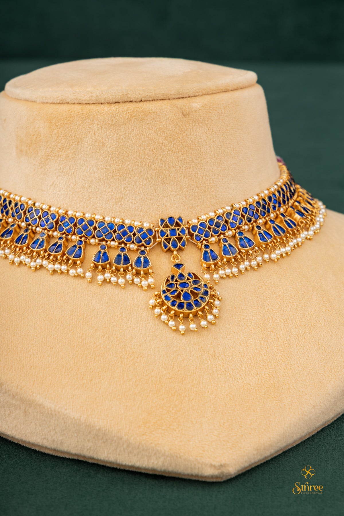 925 Silver - Chandbali Choker - Sapphire Blue