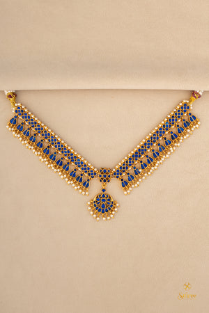 925 Silver - Chandbali Choker - Sapphire Blue
