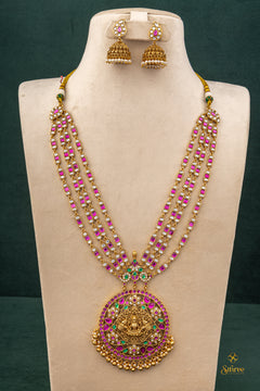Four liner Rakkodi - Ruby red with Gold balls