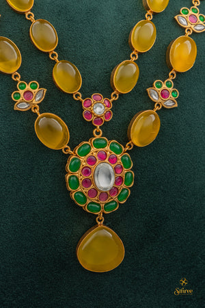 Two Layer Cabochon and Kemp Necklace - Citrine Yellow & Green