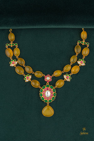 Two Layer Cabochon and Kemp Necklace - Citrine Yellow & Green