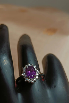 Amethyst and Zircon finger rings - Pure silver - Size 15