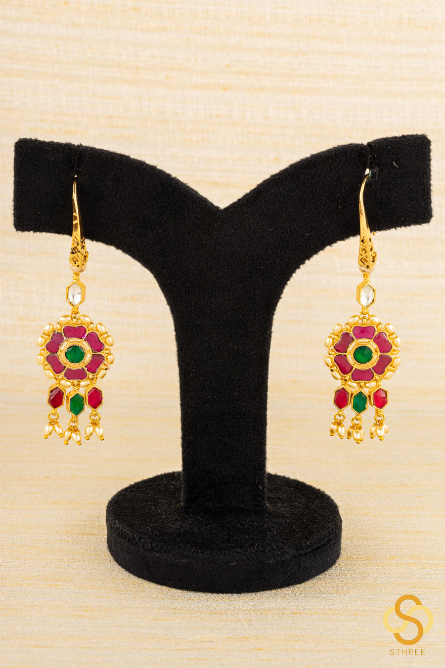 Jadau Kundan hook earrings - Ruby red