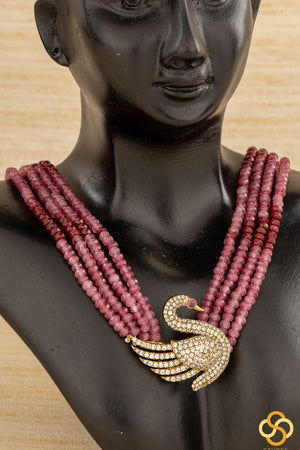 925 Silver Swan Pendant with Ruby Red Beads - Four Liner