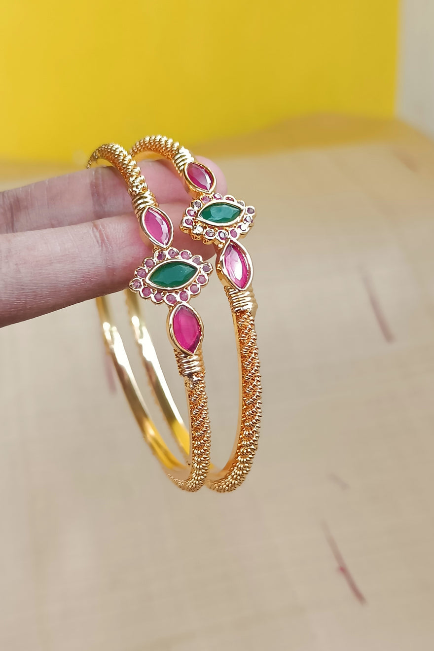Gold Kada with Red and Green Stones