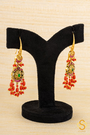 Chandbali Hanging - Jadau kundan  - Red