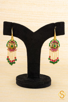 Chandbali Hanging - Jadau Kundan  - Green and Ruby Red