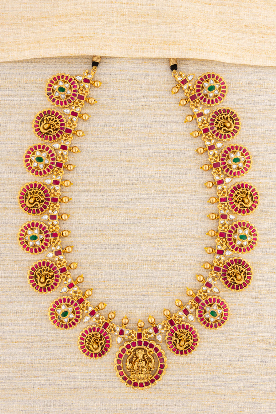 Lakshmi Bottu-Mala Set in Kundan, Kemp Red