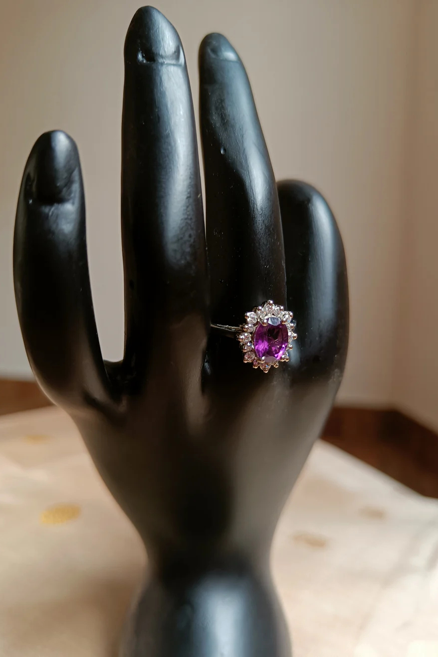 Amethyst and Zircon finger rings - Pure silver - Size 15