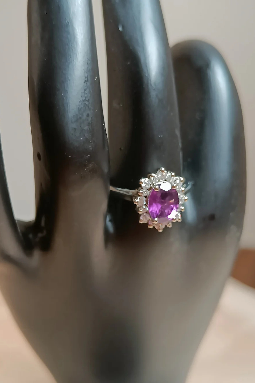 Amethyst and Zircon finger rings - Pure silver - Size 15
