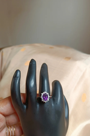 Amethyst and Zircon finger rings - Pure silver - Size 15