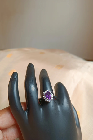 Amethyst and Zircon finger rings - Pure silver - Size 15