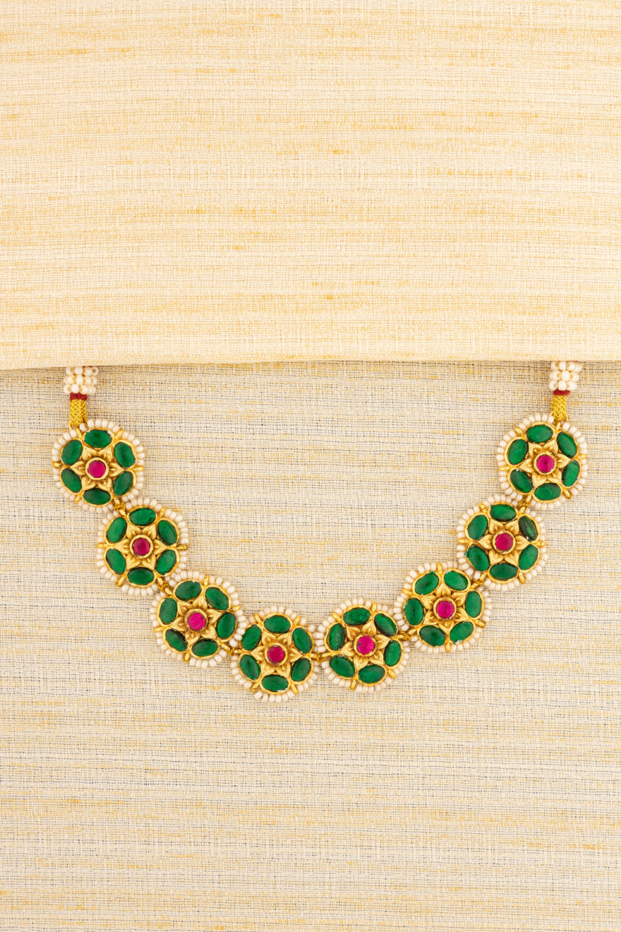 Jadau Kundan Choker - Green and Ruby Red