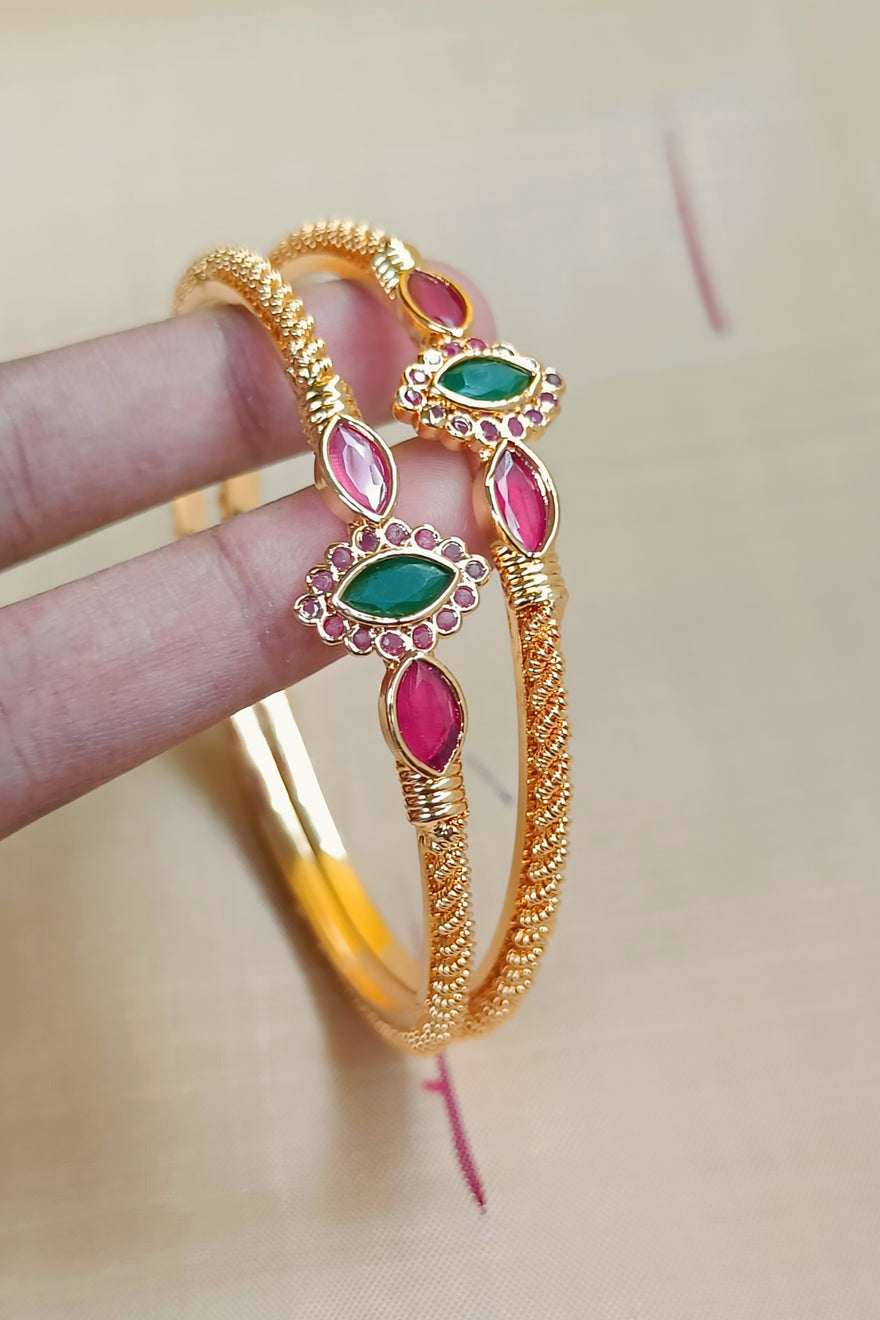 Gold Kada with Red and Green Stones
