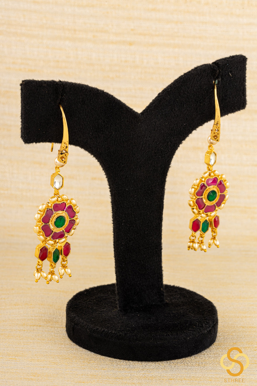 Jadau Kundan hook earrings - Ruby red