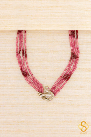 925 Silver Swan Pendant with Ruby Red Beads - Four Liner