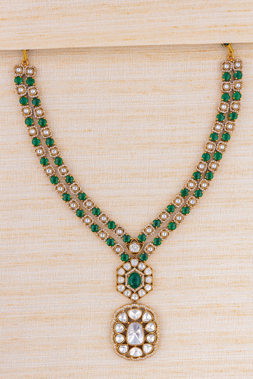 Two Liner Moissanite and Emerald Green Necklace Set