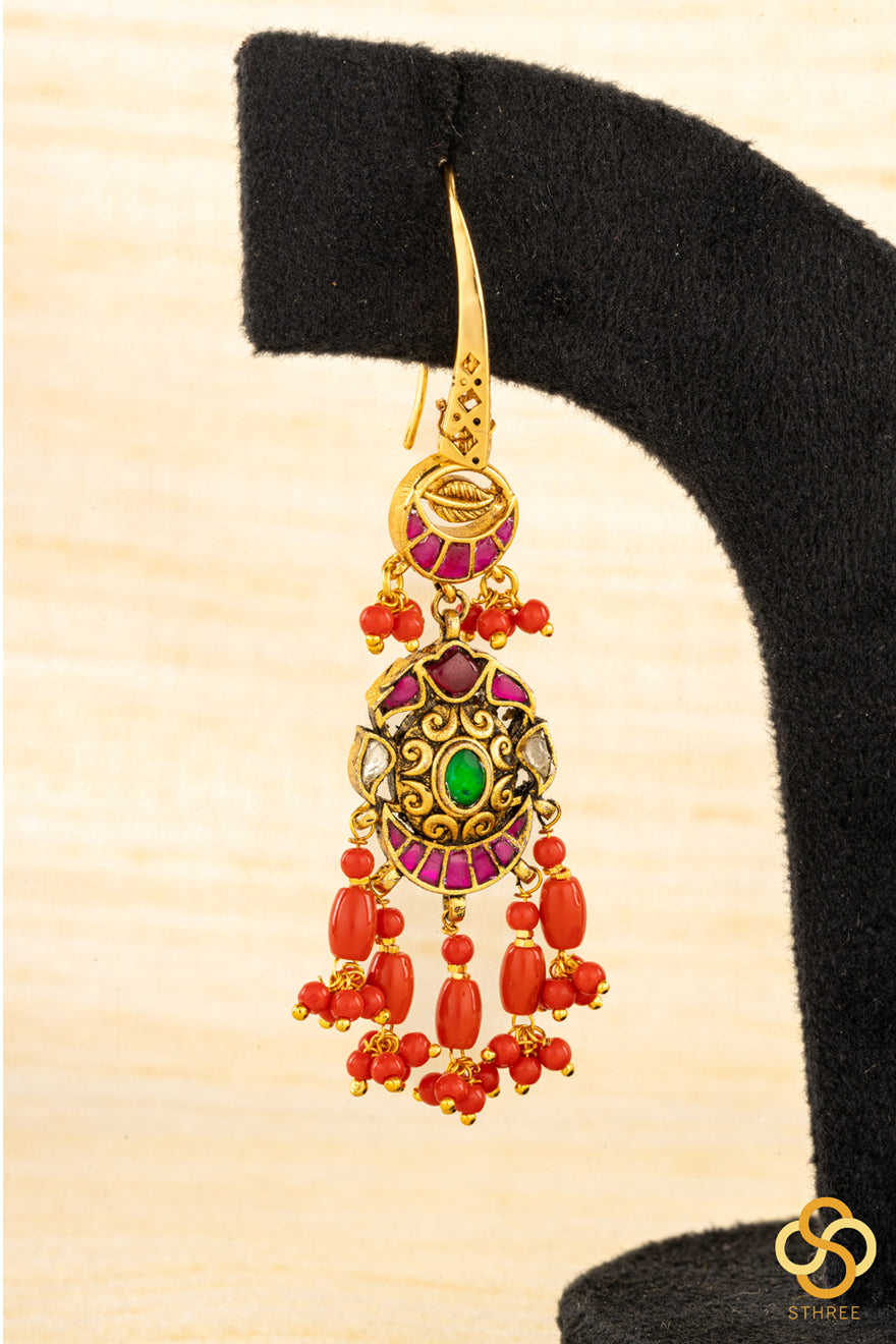 Chandbali Hanging - Jadau kundan  - Red