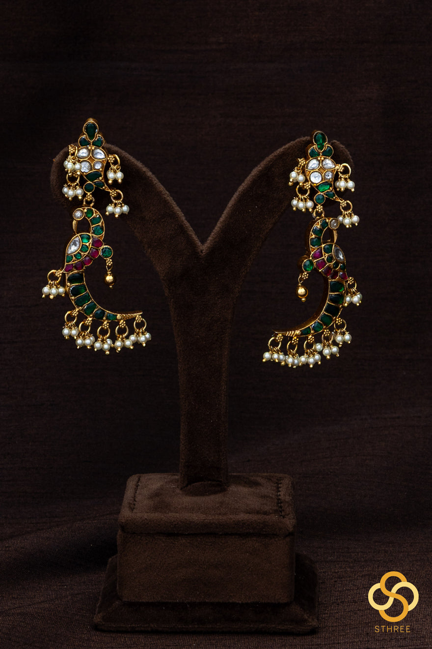 925 Silver - Peacock Danglers in Pure Silver